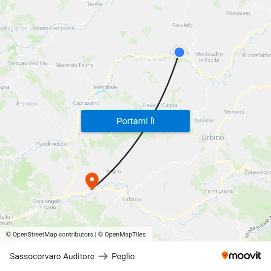 Sassocorvaro Auditore to Peglio map