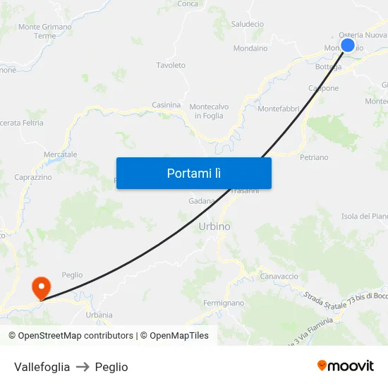 Vallefoglia to Peglio map