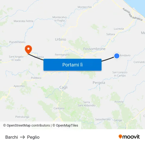 Barchi to Peglio map