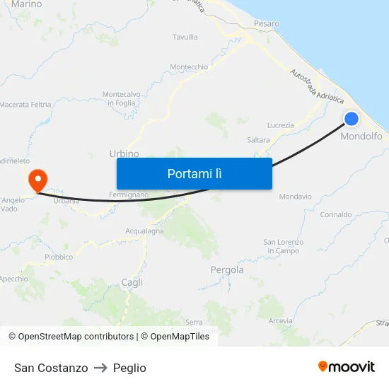 San Costanzo to Peglio map