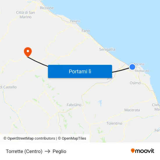 Torrette (Centro) to Peglio map