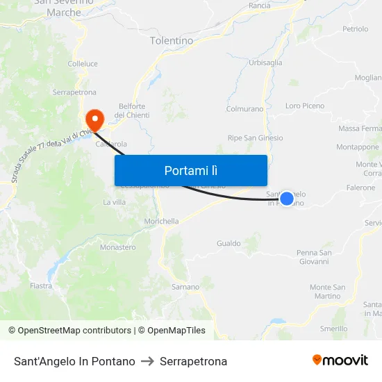 Sant'Angelo In Pontano to Serrapetrona map