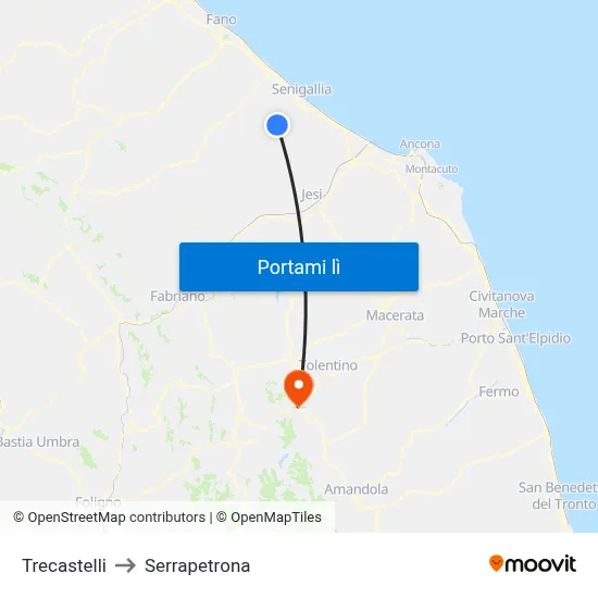 Trecastelli to Serrapetrona map