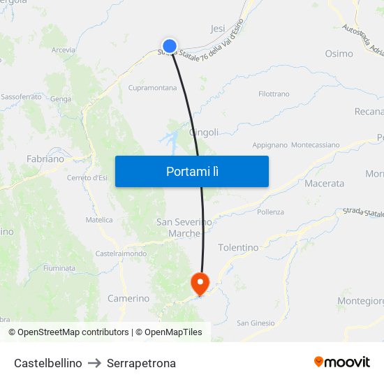 Castelbellino to Serrapetrona map