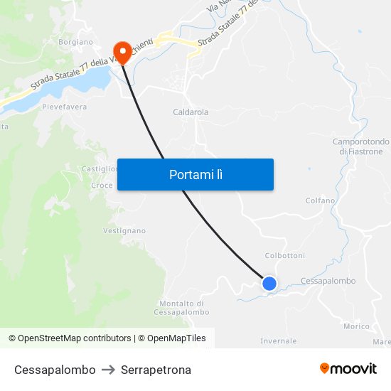 Cessapalombo to Serrapetrona map