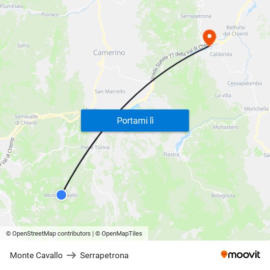 Monte Cavallo to Serrapetrona map