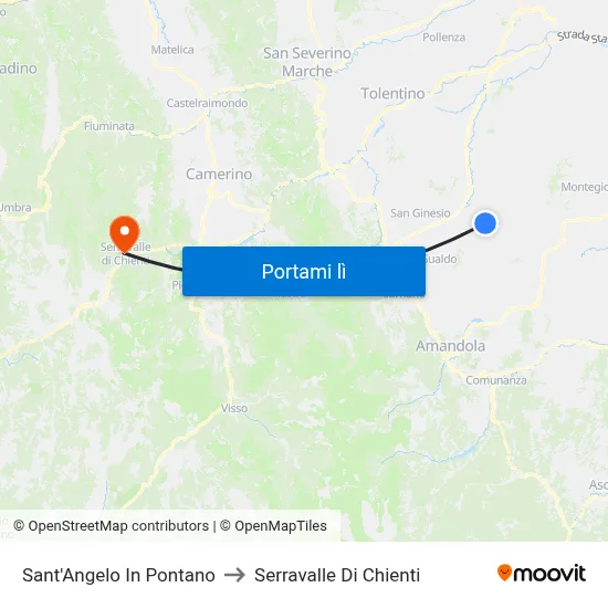 Sant'Angelo In Pontano to Serravalle Di Chienti map