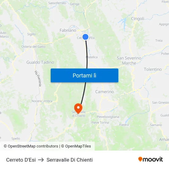 Cerreto D'Esi to Serravalle Di Chienti map
