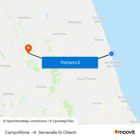 Campofilone to Serravalle Di Chienti map