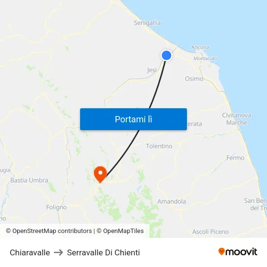 Chiaravalle to Serravalle Di Chienti map