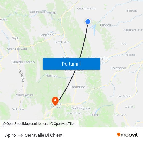 Apiro to Serravalle Di Chienti map