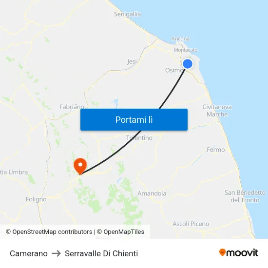 Camerano to Serravalle Di Chienti map