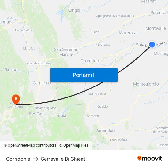 Corridonia to Serravalle Di Chienti map