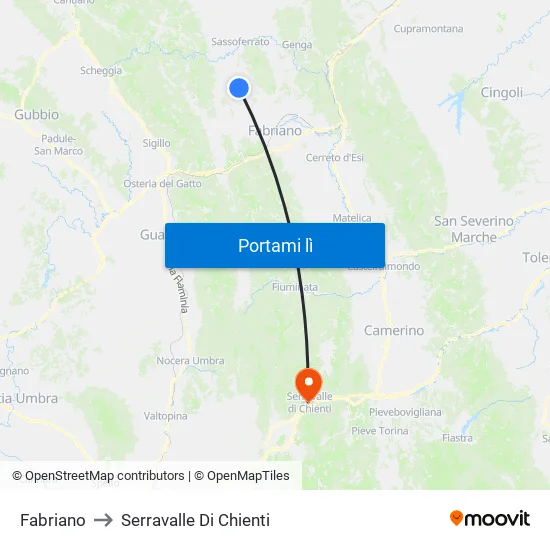Fabriano to Serravalle Di Chienti map