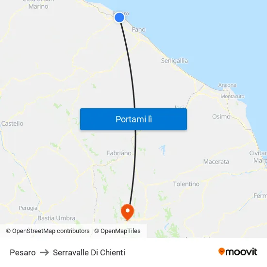 Pesaro to Serravalle Di Chienti map