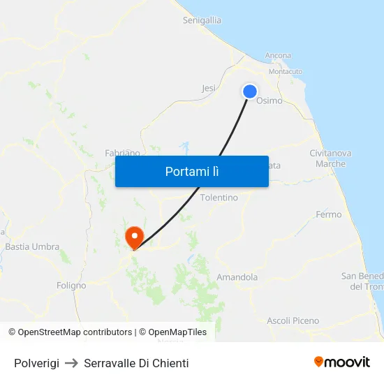 Polverigi to Serravalle Di Chienti map