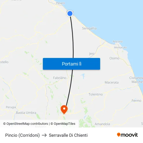 Pincio (Corridoni) to Serravalle Di Chienti map