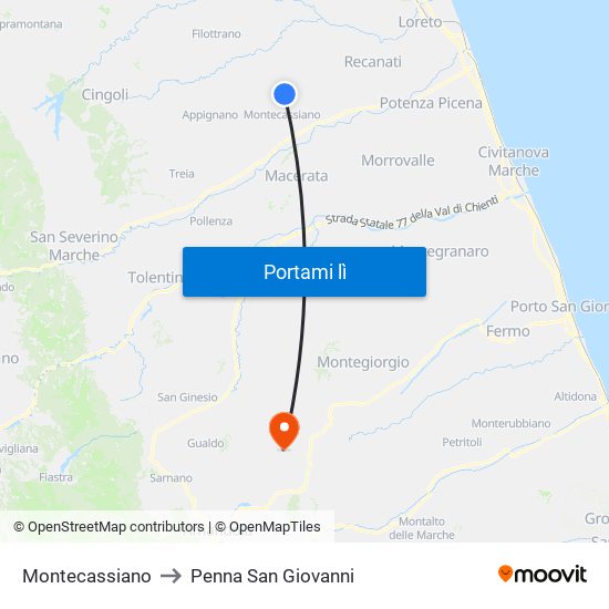 Montecassiano to Penna San Giovanni map