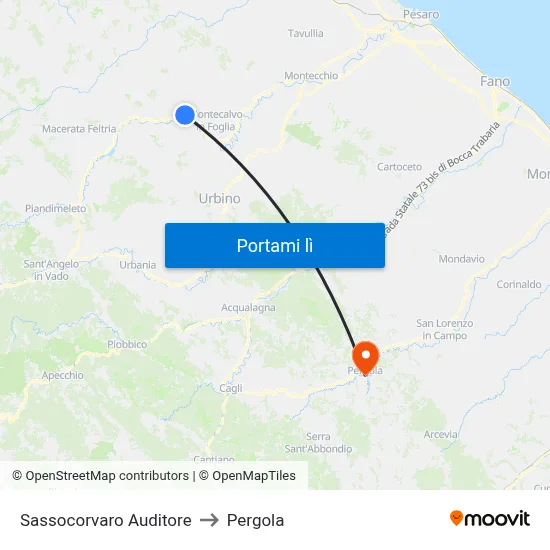 Sassocorvaro Auditore to Pergola map