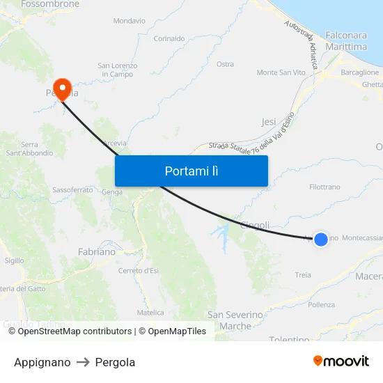 Appignano to Pergola map