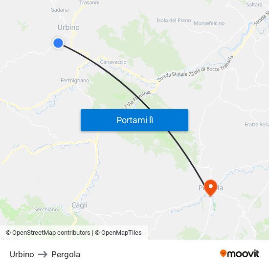 Urbino to Pergola map