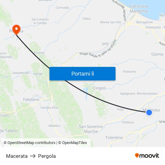 Macerata to Pergola map