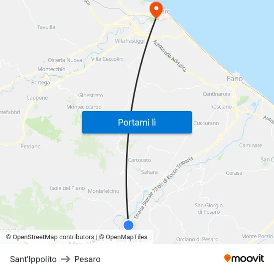 Sant'Ippolito to Pesaro map