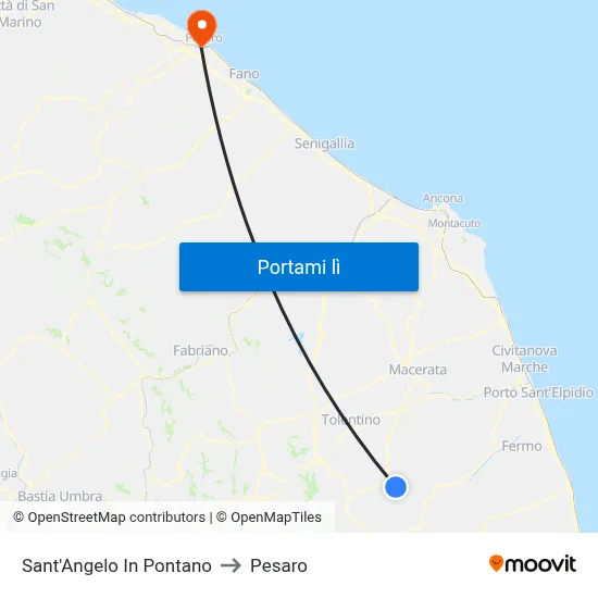 Sant'Angelo In Pontano to Pesaro map