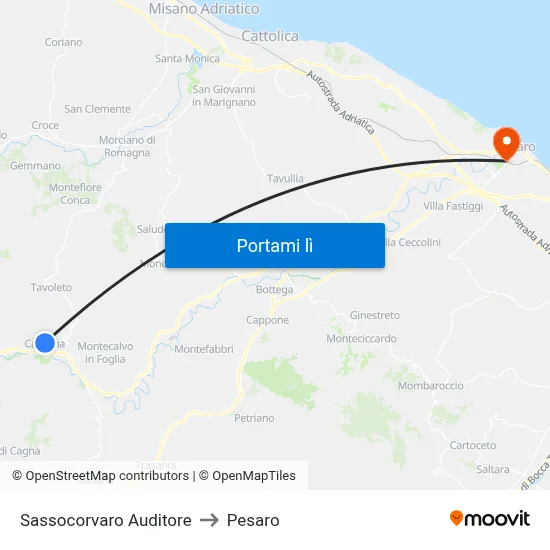Sassocorvaro Auditore to Pesaro map