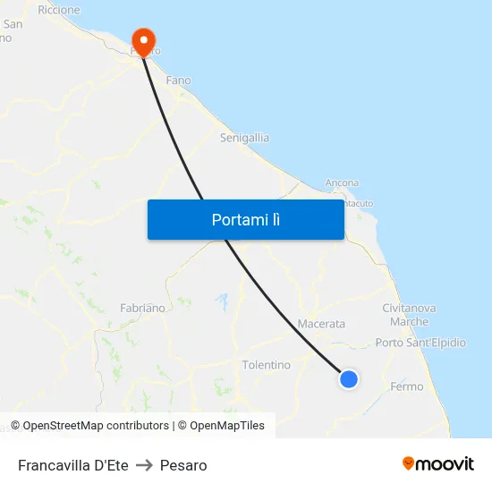 Francavilla D'Ete to Pesaro map