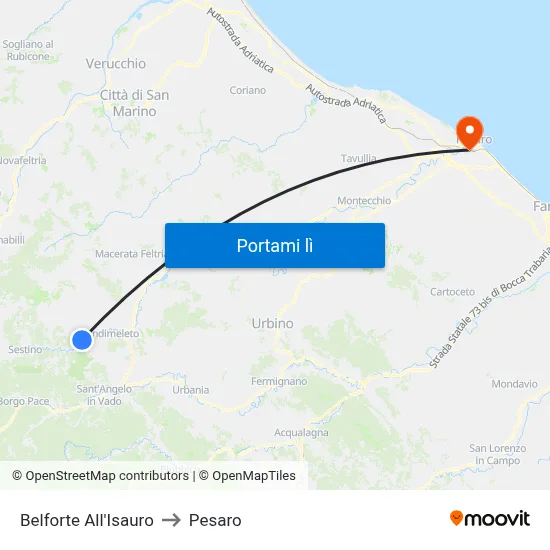 Belforte All'Isauro to Pesaro map