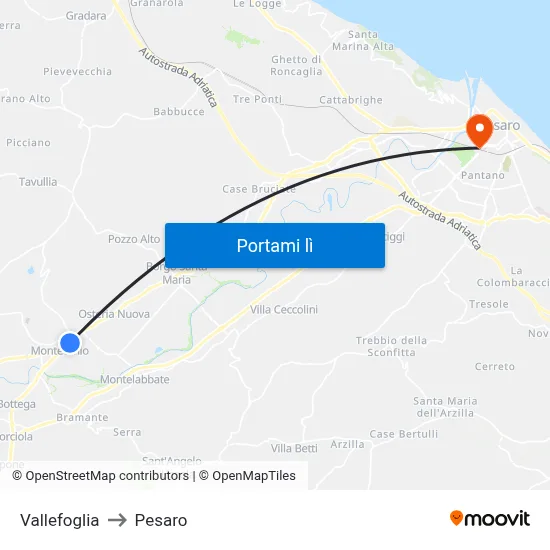 Vallefoglia to Pesaro map