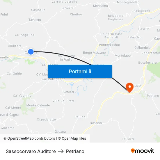 Sassocorvaro Auditore to Petriano map
