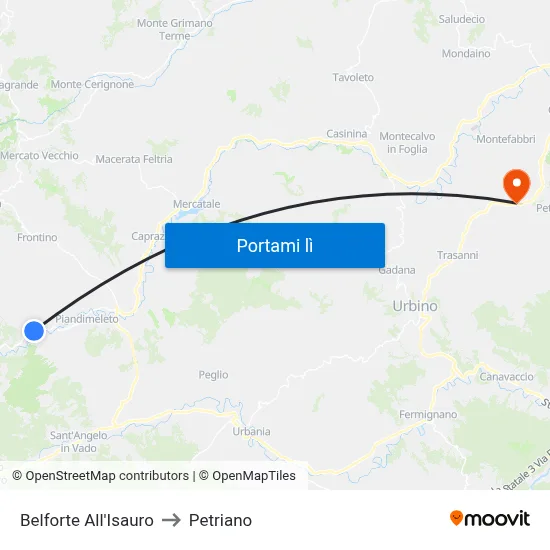 Belforte All'Isauro to Petriano map