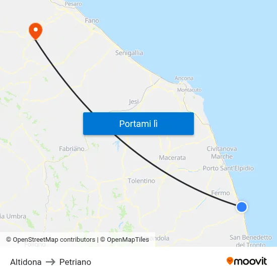 Altidona to Petriano map