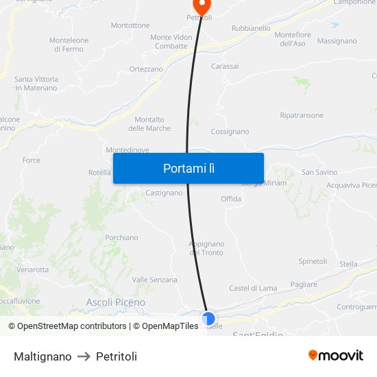 Maltignano to Petritoli map