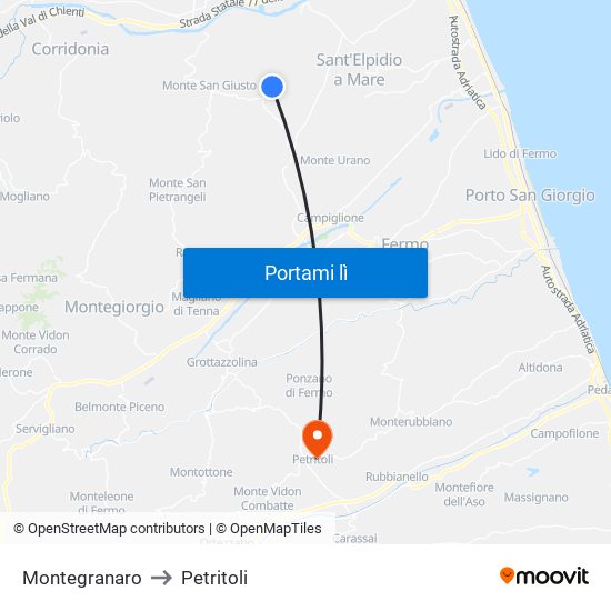 Montegranaro to Petritoli map