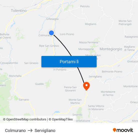 Colmurano to Servigliano map