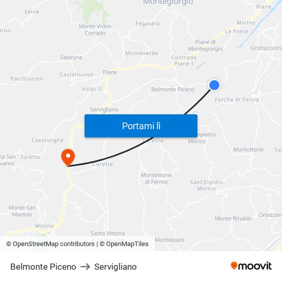 Belmonte Piceno to Servigliano map