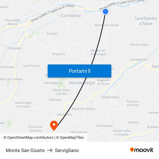 Monte San Giusto to Servigliano map