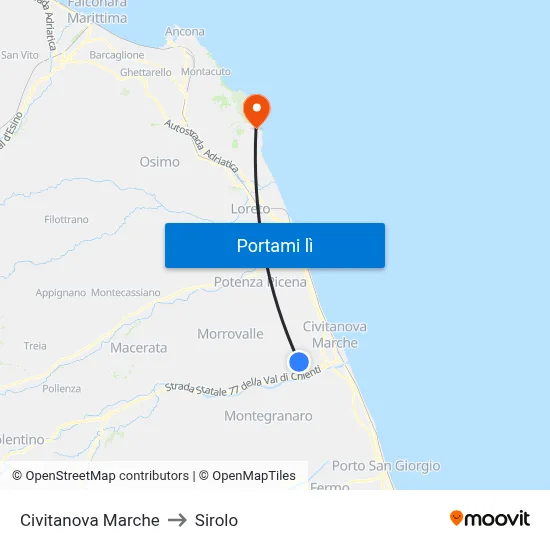Civitanova Marche to Sirolo map