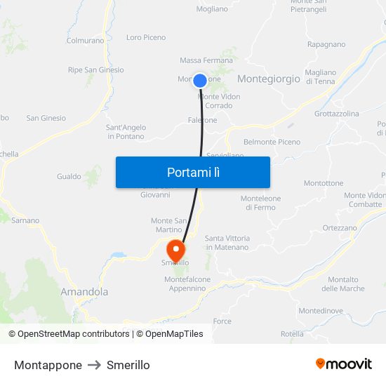 Montappone to Smerillo map