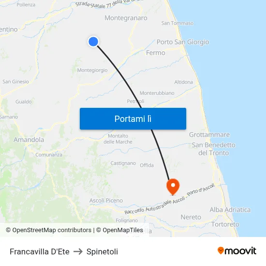 Francavilla D'Ete to Spinetoli map