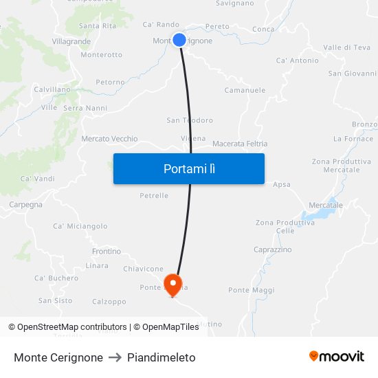 Monte Cerignone to Piandimeleto map