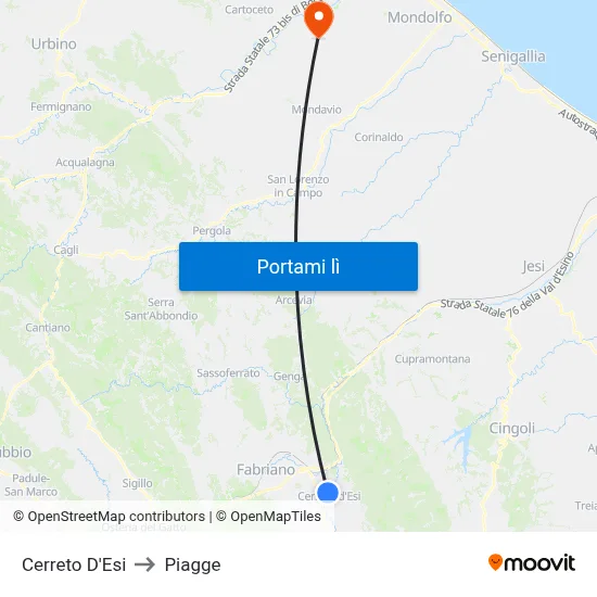 Cerreto D'Esi to Piagge map
