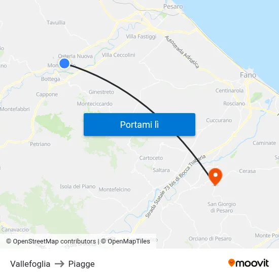 Vallefoglia to Piagge map