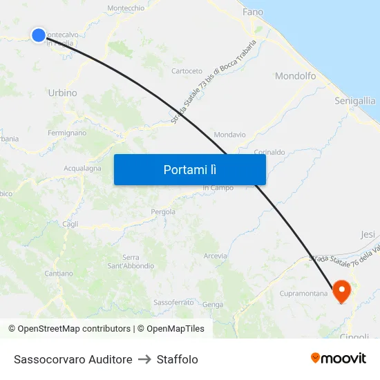 Sassocorvaro Auditore to Staffolo map
