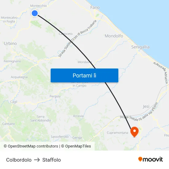 Colbordolo to Staffolo map