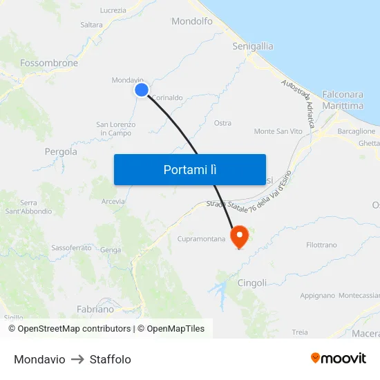 Mondavio to Staffolo map
