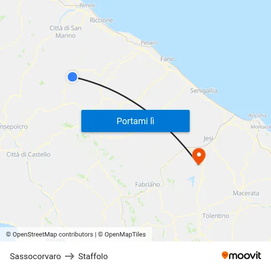 Sassocorvaro to Staffolo map